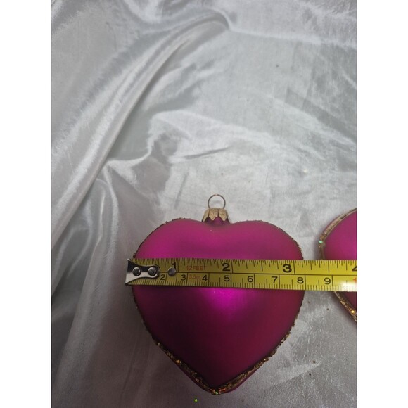 Set Of 2 Vitbis Glass Pink Jeweled Heart Shaped Ornaments Made In Poland - Picture 12 of 16